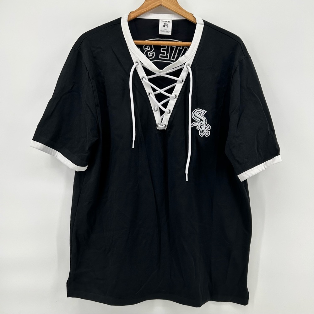 Victoria Secret PINK White Sox Jersey Womens L Lace Up V‎ Neck MLB Streetwear